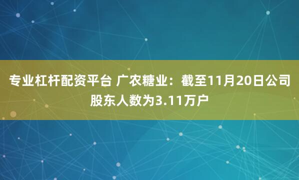 专业杠杆配资平台 广农糖业：截至11月20日公司股东人数为3.11万户